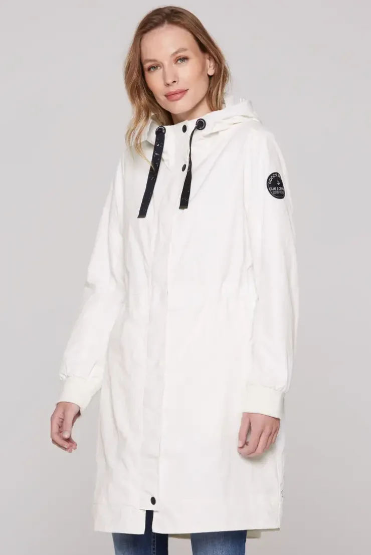 Windparka mit Kapuze und Logo-Details ivory