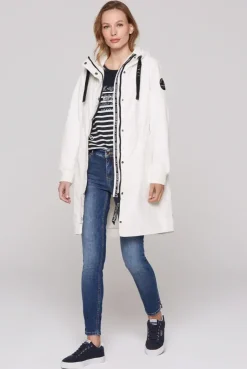 Windparka mit Kapuze und Logo-Details ivory